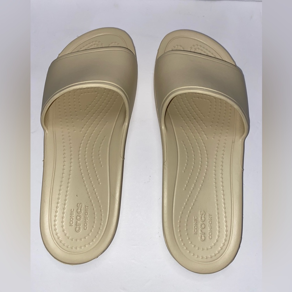 CROCS Women's Beige, Tan Slide Sandals Size 9 NWOT - Picture 6 of 9